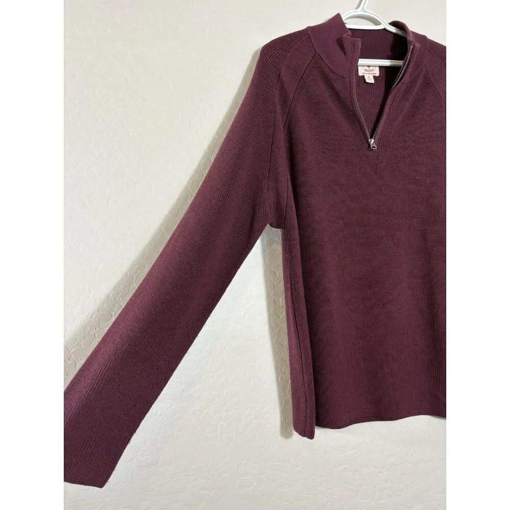 Brooks Brothers Extra Fine Merino Wool Knit Quarter‎ Zip Sweater in Burgundy XL